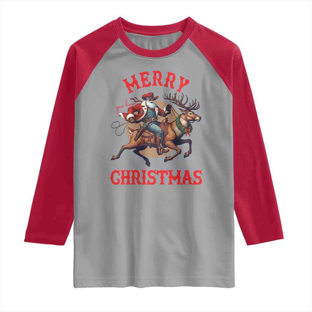 Black Santa Claus Raglan Shirt African American Cowboy Christmas - Wonder Print Shop
