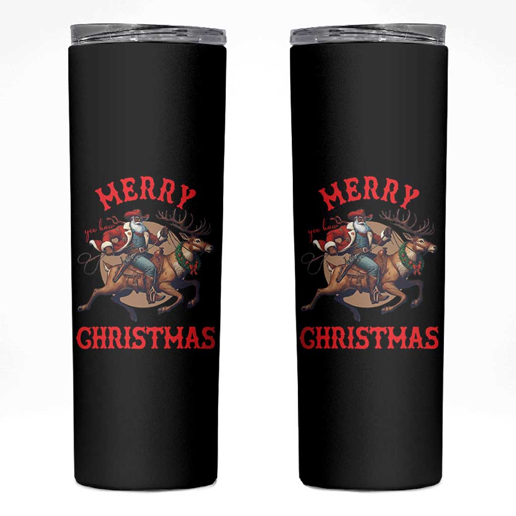 Black Santa Claus Skinny Tumbler African American Cowboy Christmas - Wonder Print Shop