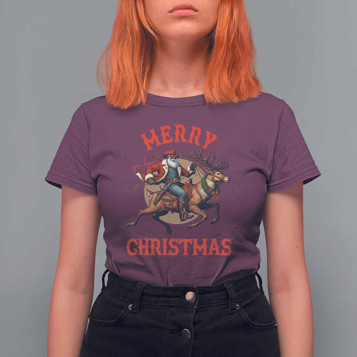 Black Santa Claus T Shirt For Women African American Cowboy Christmas - Wonder Print Shop