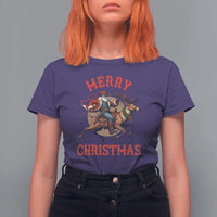 Black Santa Claus T Shirt For Women African American Cowboy Christmas - Wonder Print Shop