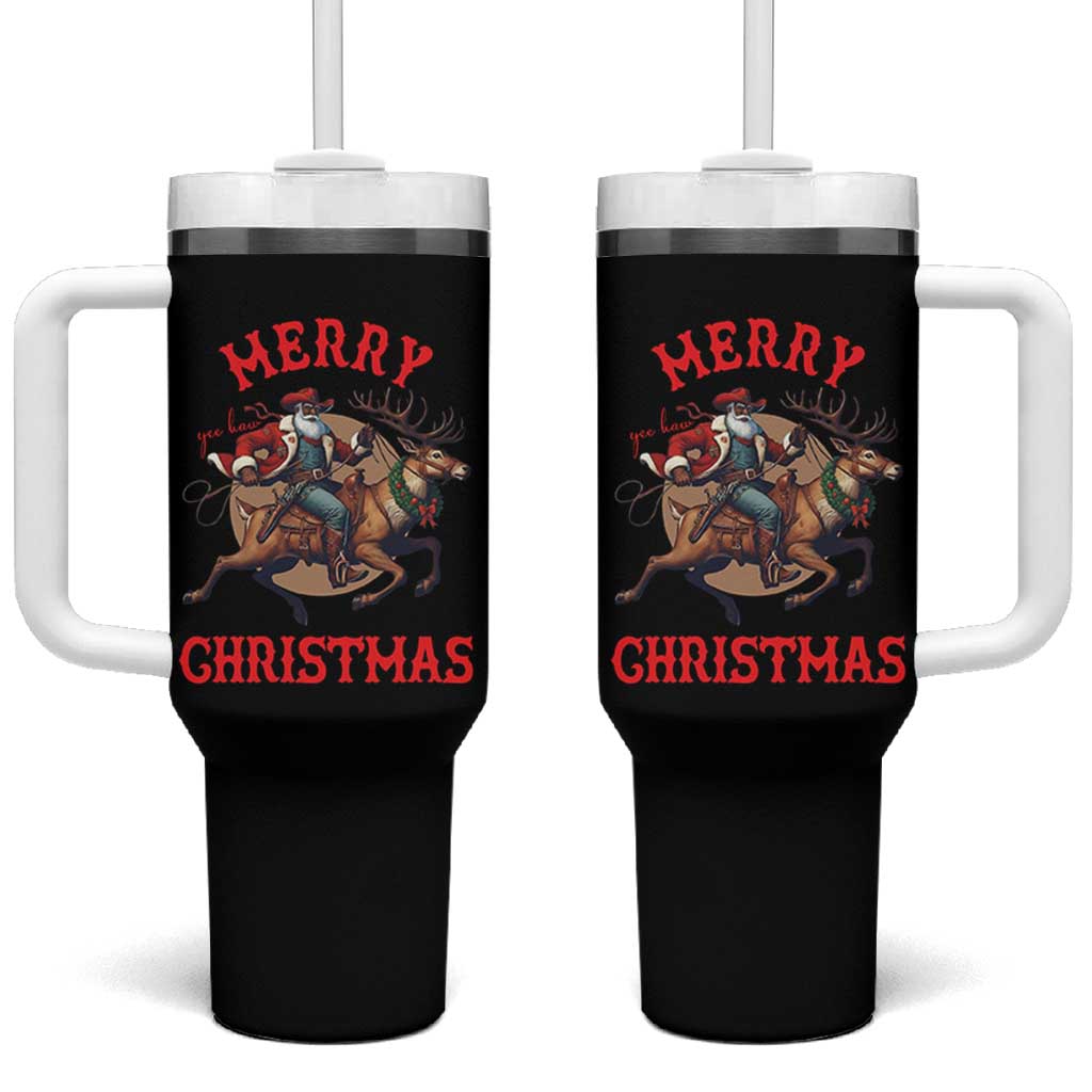 Black Santa Claus Tumbler With Handle African American Cowboy Christmas - Wonder Print Shop