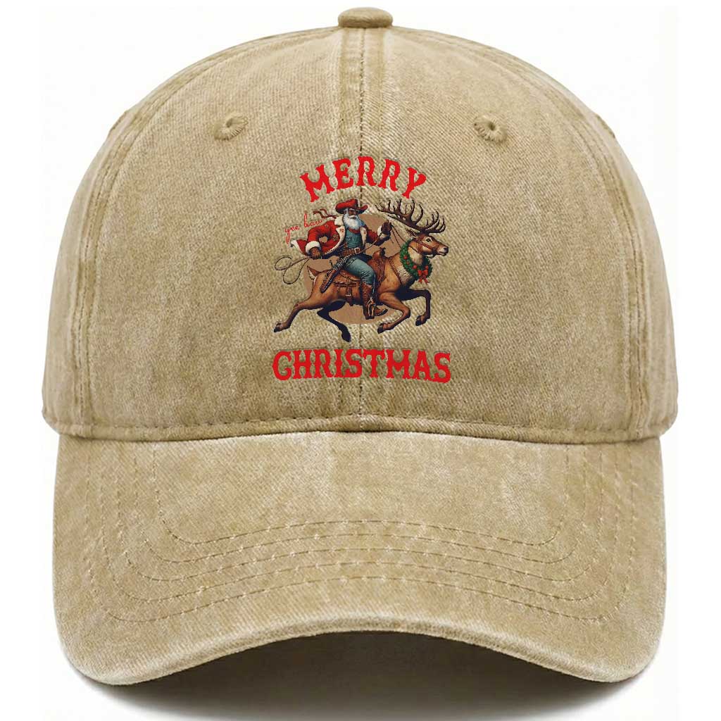Black Santa Claus Washed Cotton Baseball Cap African American Cowboy Christmas