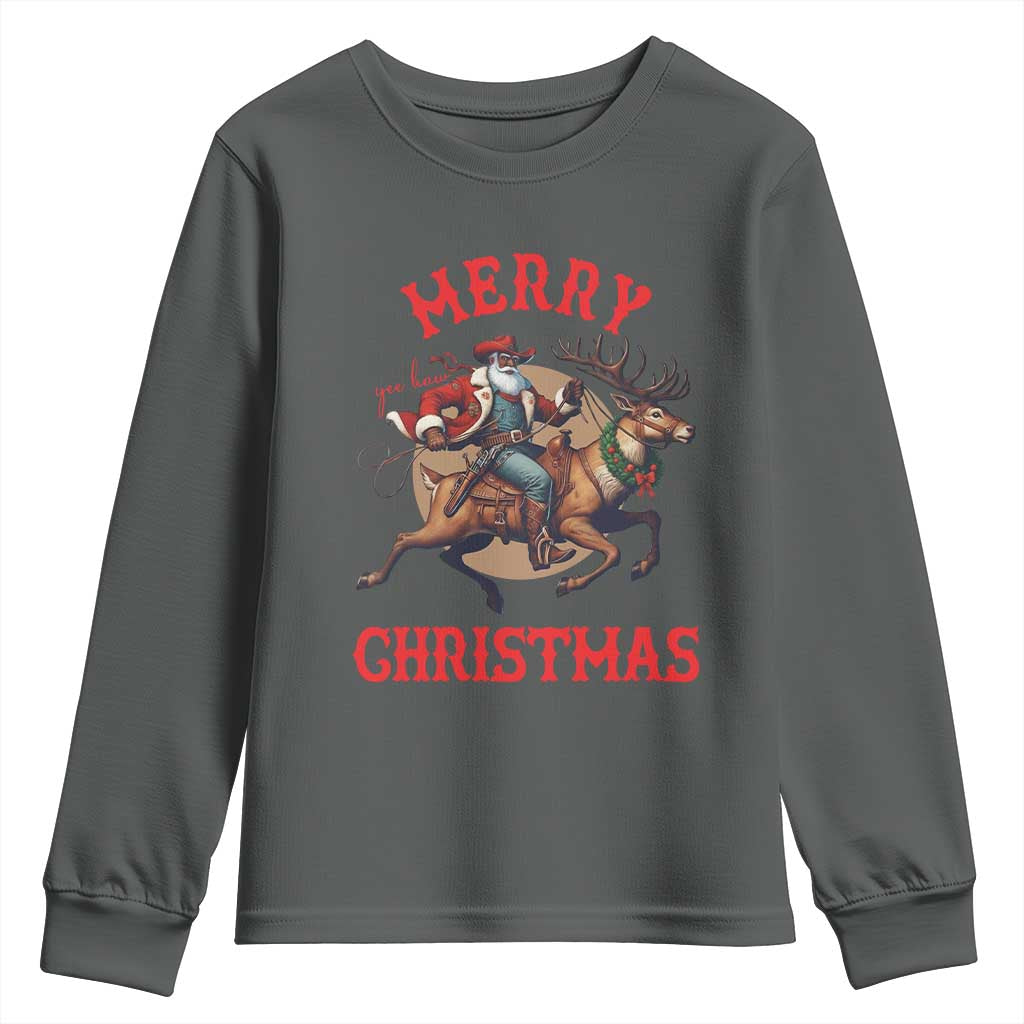 Black Santa Claus Youth Sweatshirt African American Cowboy Christmas - Wonder Print Shop