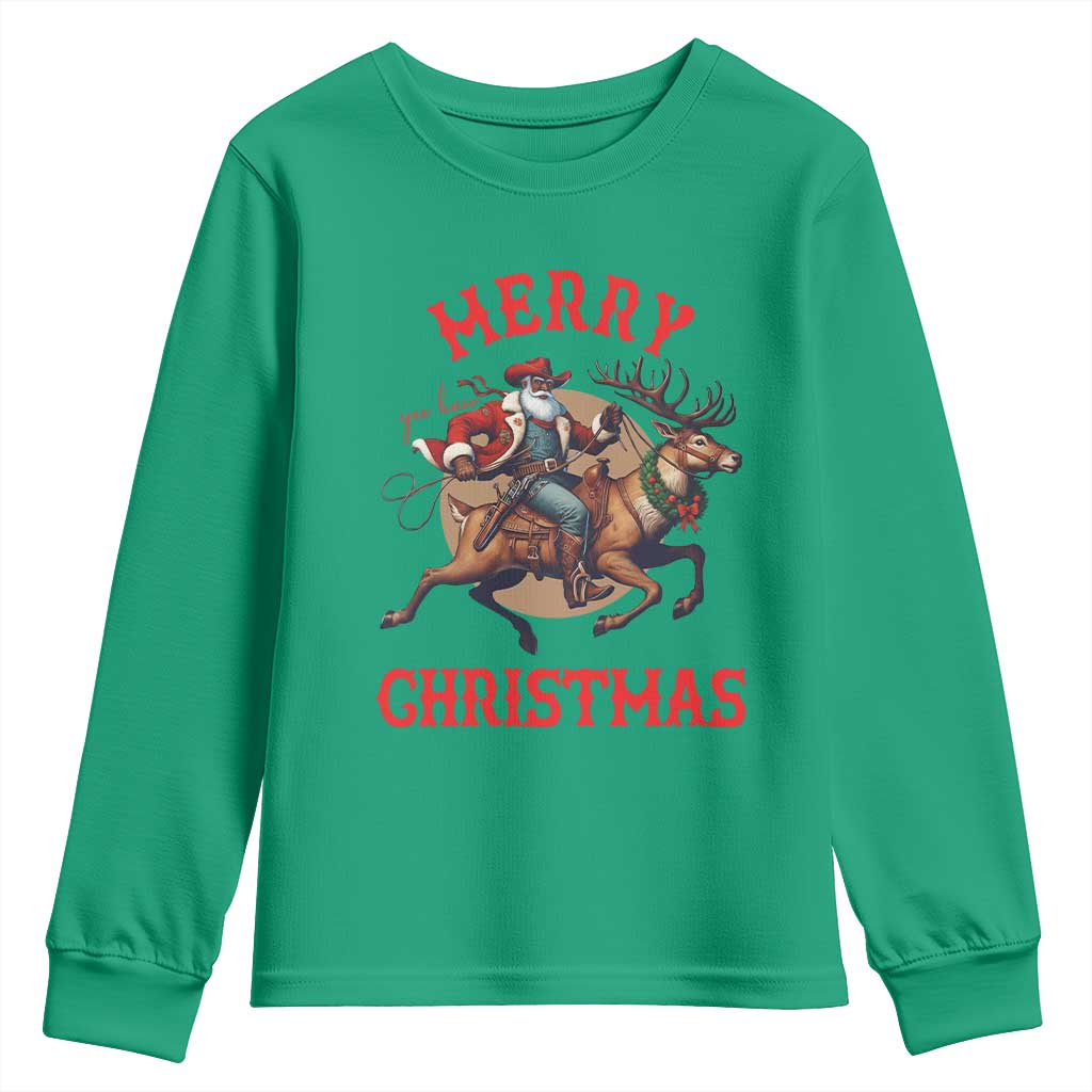 Black Santa Claus Youth Sweatshirt African American Cowboy Christmas - Wonder Print Shop