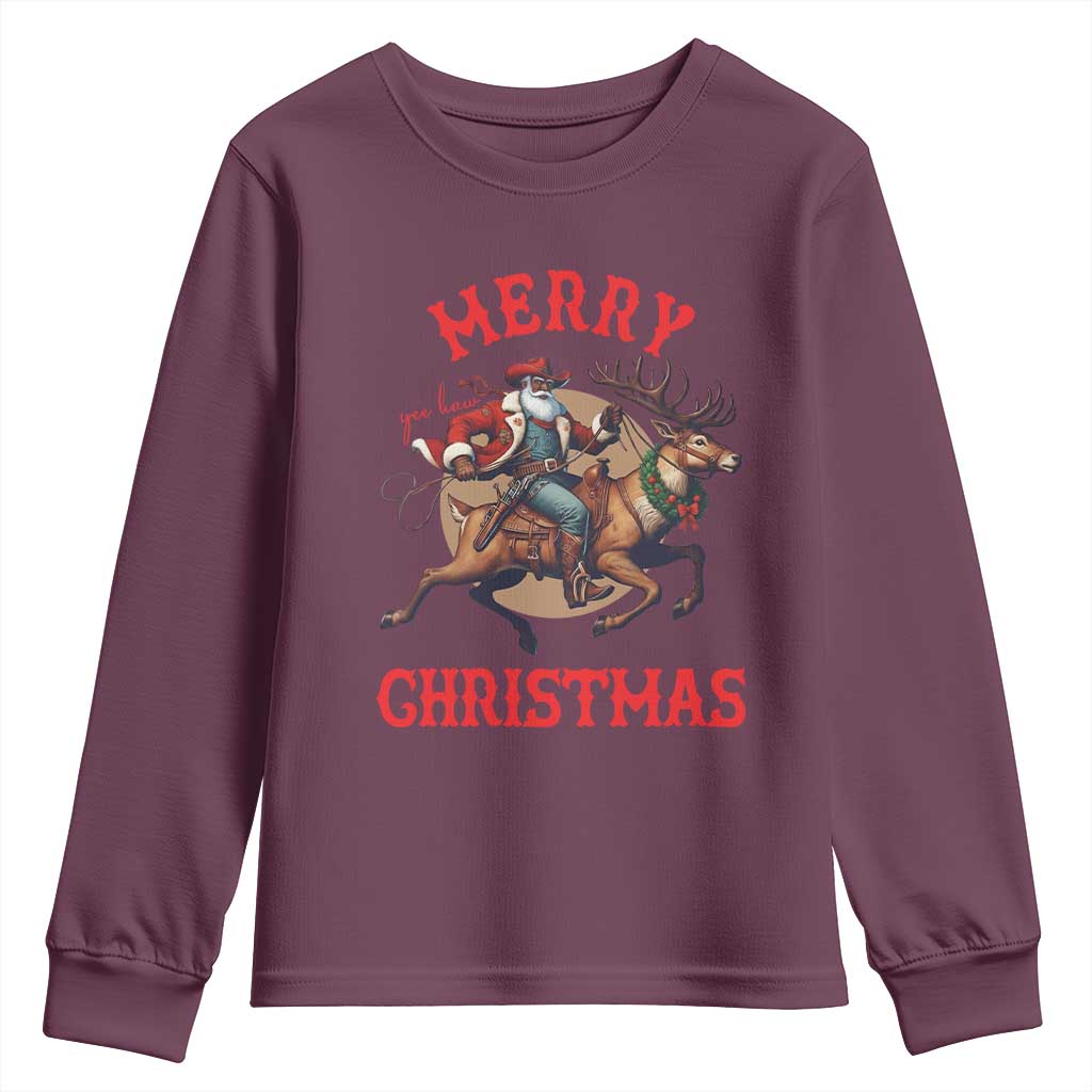 Black Santa Claus Youth Sweatshirt African American Cowboy Christmas - Wonder Print Shop