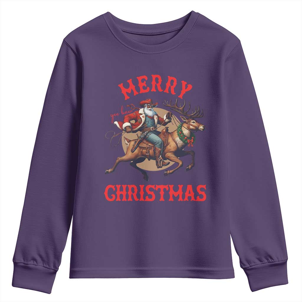 Black Santa Claus Youth Sweatshirt African American Cowboy Christmas - Wonder Print Shop