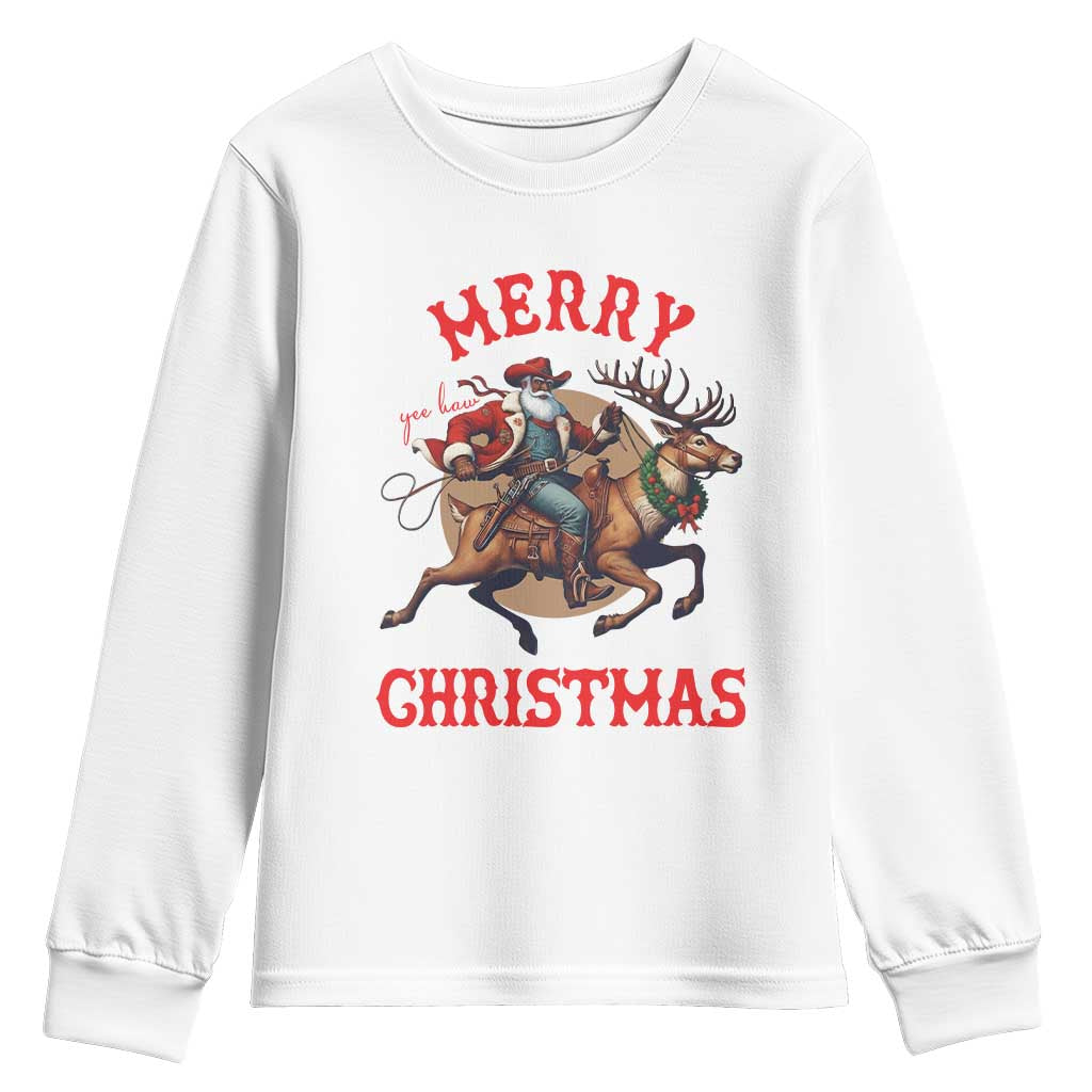 Black Santa Claus Youth Sweatshirt African American Cowboy Christmas - Wonder Print Shop