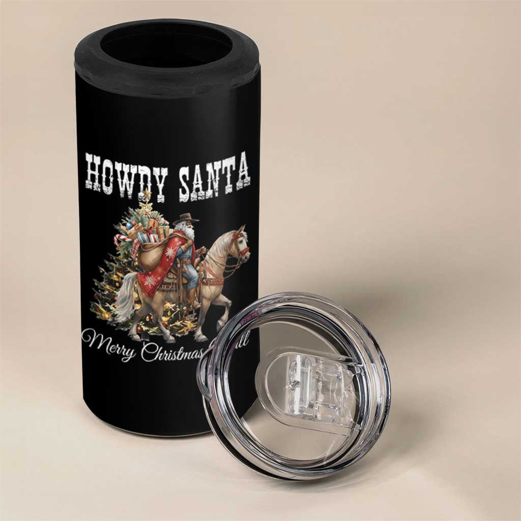 Black Santa Christmas 4 in 1 Can Cooler Tumbler African American Western Cowboy - Wonder Print Shop