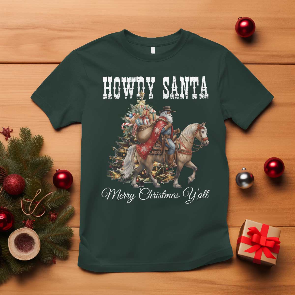 Black Santa Christmas T Shirt African American Western Cowboy - Wonder Print Shop