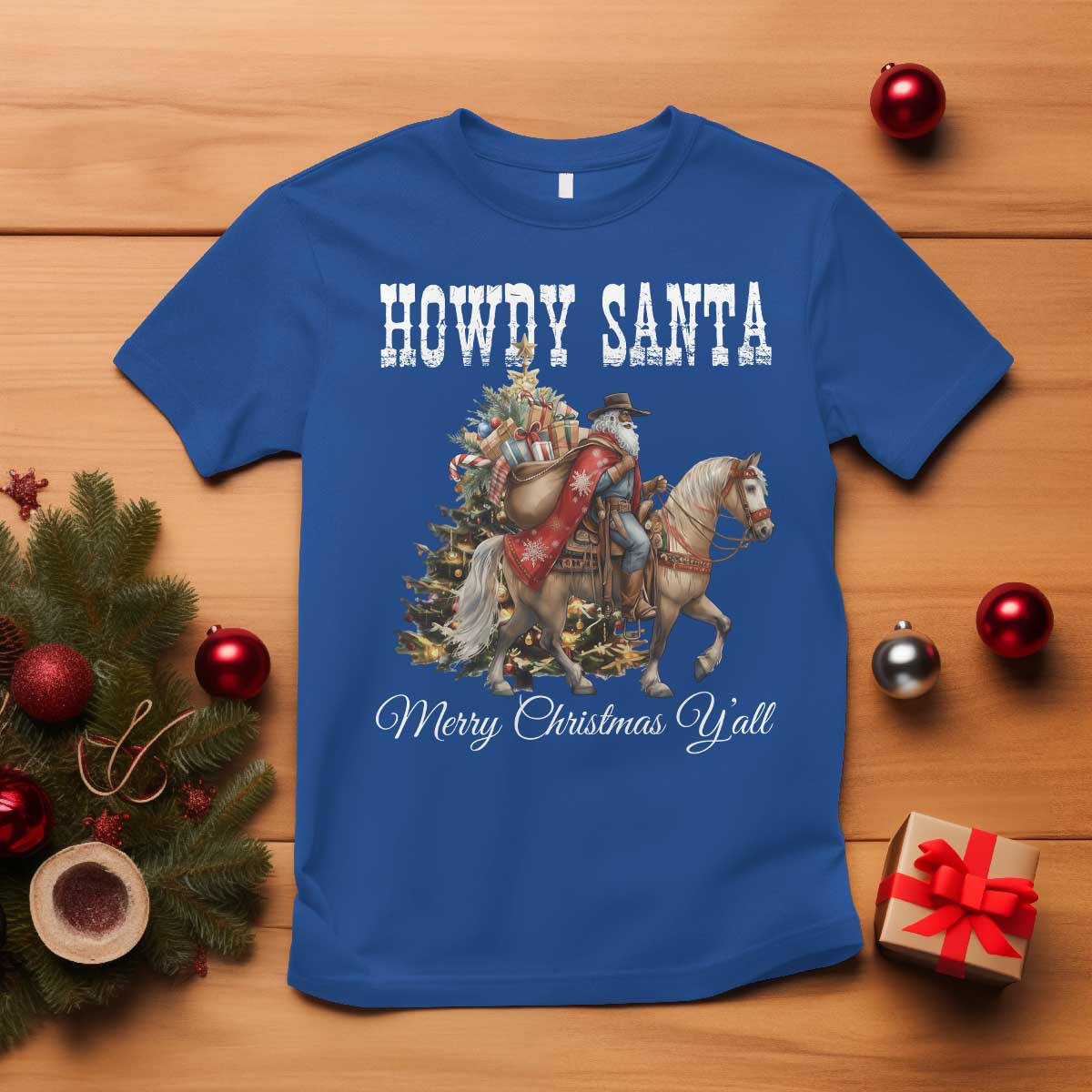 Black Santa Christmas T Shirt African American Western Cowboy - Wonder Print Shop