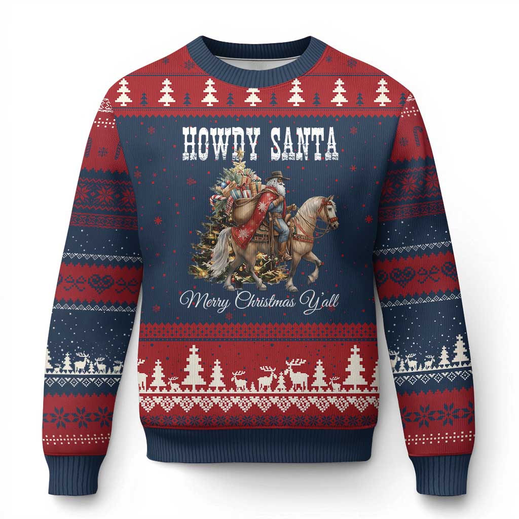 Black Santa Xmas Ugly Christmas Sweater African American Western Cowboy - Wonder Print Shop