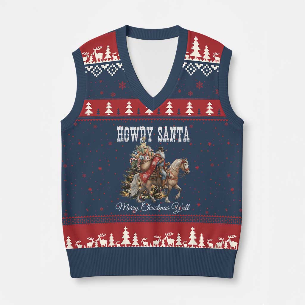 Black Santa Xmas V-Neck Knit Sweater Vest African American Western Cowboy - Wonder Print Shop