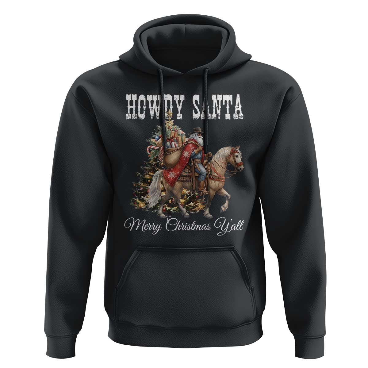 Black Santa Christmas Hoodie African American Western Cowboy - Wonder Print Shop