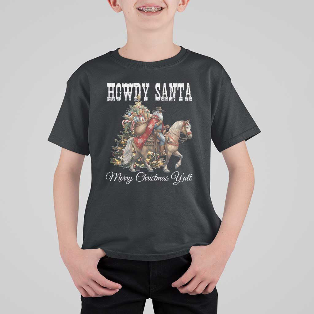 Black Santa Christmas T Shirt For Kid African American Western Cowboy - Wonder Print Shop