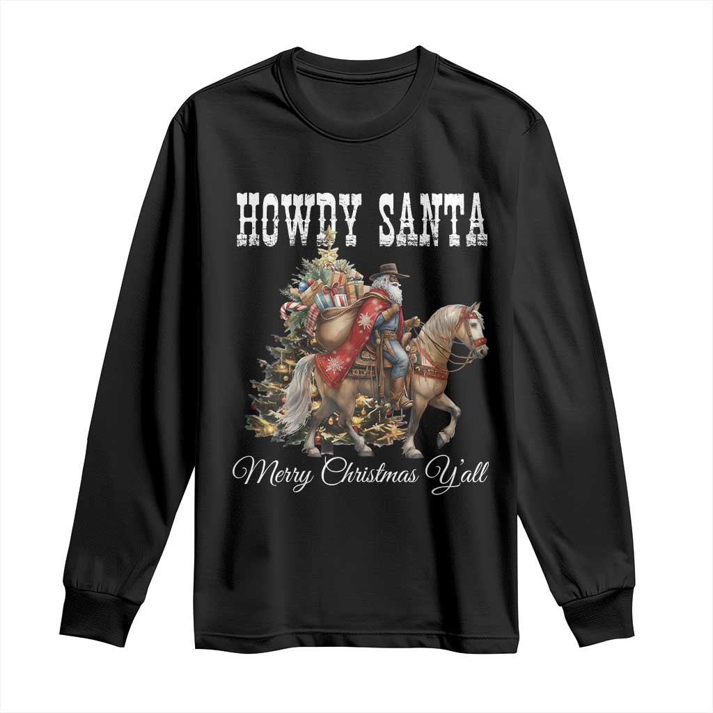 Black Santa Christmas Long Sleeve Shirt African American Western Cowboy - Wonder Print Shop
