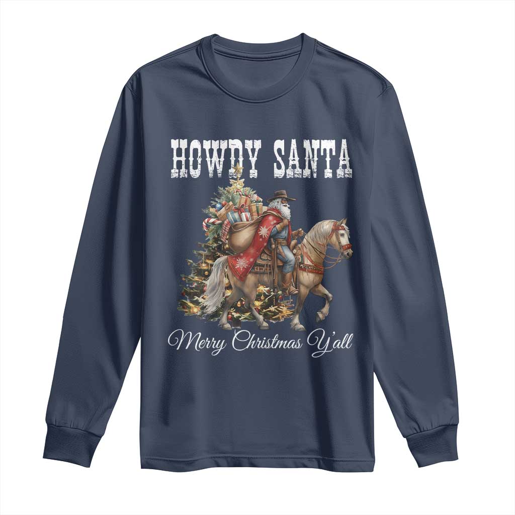 Black Santa Christmas Long Sleeve Shirt African American Western Cowboy - Wonder Print Shop