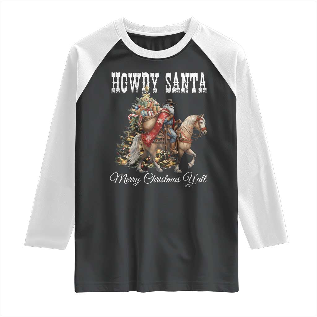 Black Santa Christmas Raglan Shirt African American Western Cowboy - Wonder Print Shop