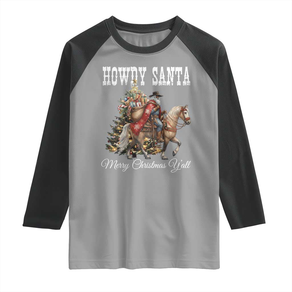 Black Santa Christmas Raglan Shirt African American Western Cowboy - Wonder Print Shop