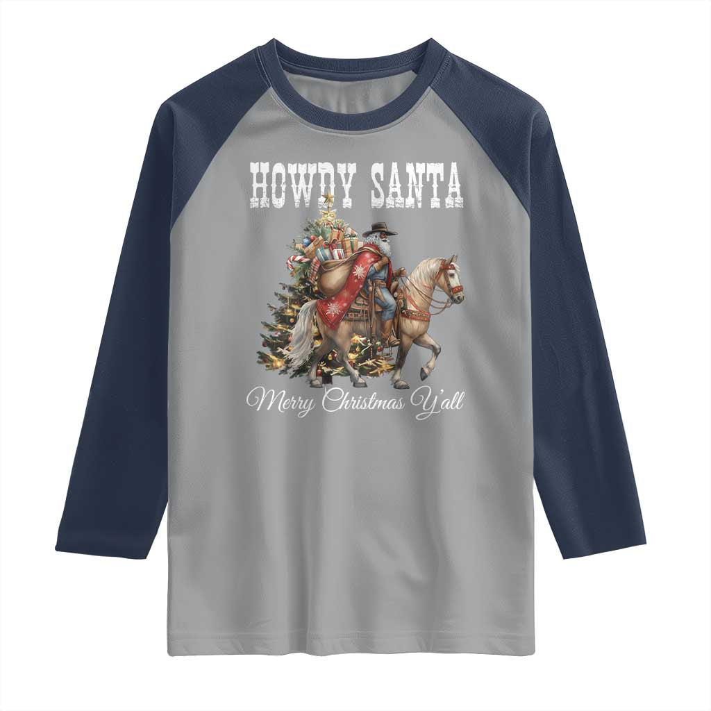 Black Santa Christmas Raglan Shirt African American Western Cowboy - Wonder Print Shop