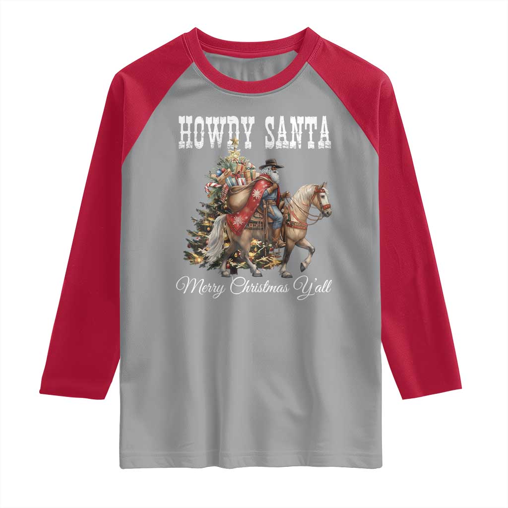 Black Santa Christmas Raglan Shirt African American Western Cowboy - Wonder Print Shop