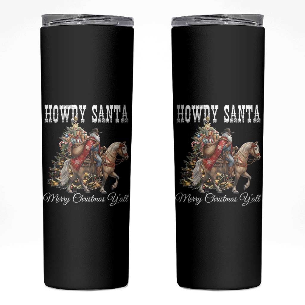 Black Santa Christmas Skinny Tumbler African American Western Cowboy - Wonder Print Shop