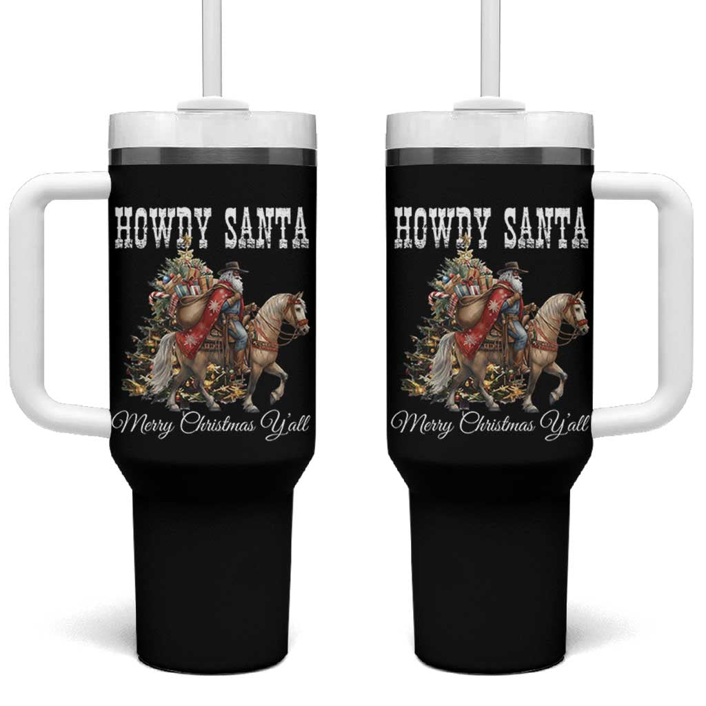 Black Santa Christmas Tumbler With Handle African American Western Cowboy - Wonder Print Shop