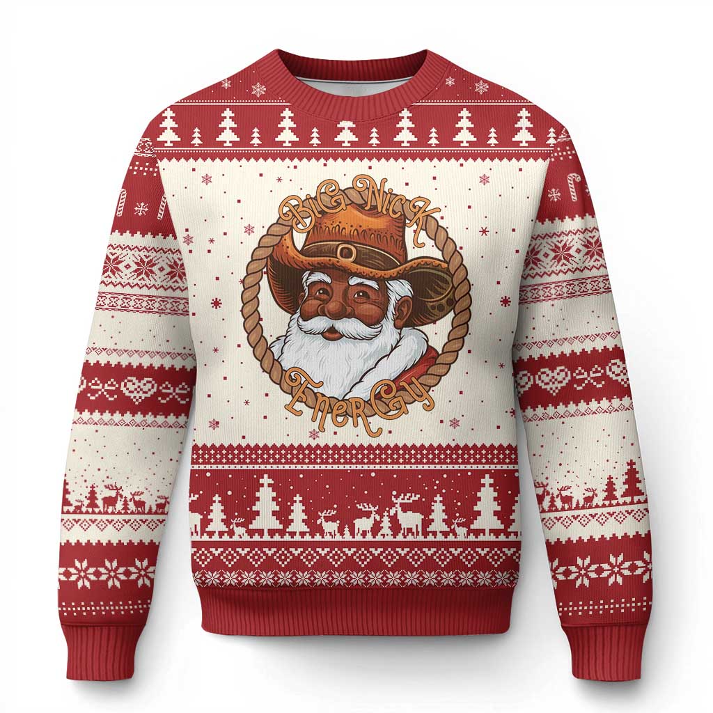 Black Santa Xmas Ugly Christmas Sweater Big Nick Energy - Wonder Print Shop