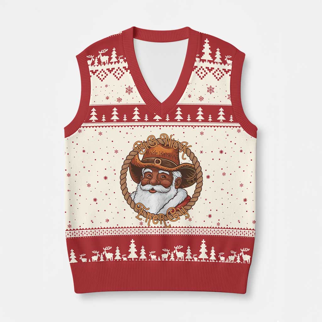 Black Santa Xmas V-Neck Knit Sweater Vest Big Nick Energy - Wonder Print Shop