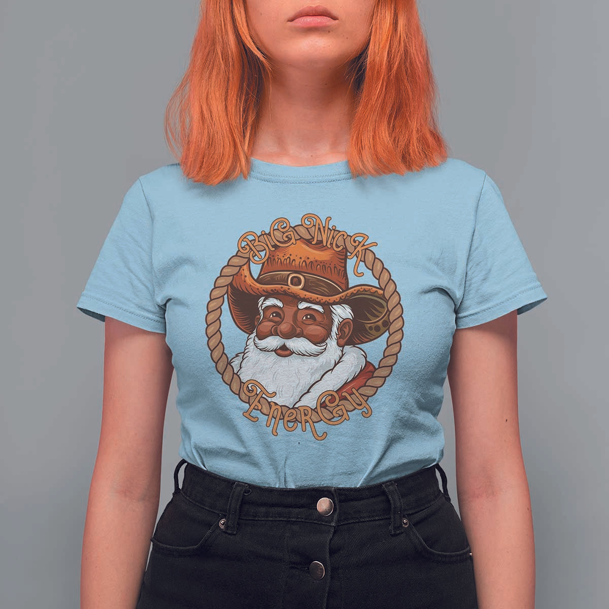 Black Santa Christmas T Shirt For Women Big Nick Energy - Wonder Print Shop