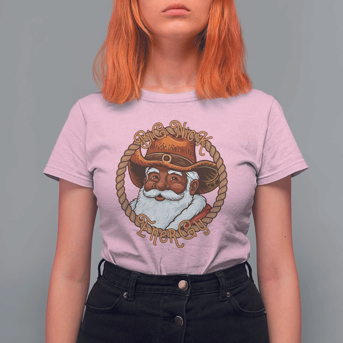 Black Santa Christmas T Shirt For Women Big Nick Energy - Wonder Print Shop