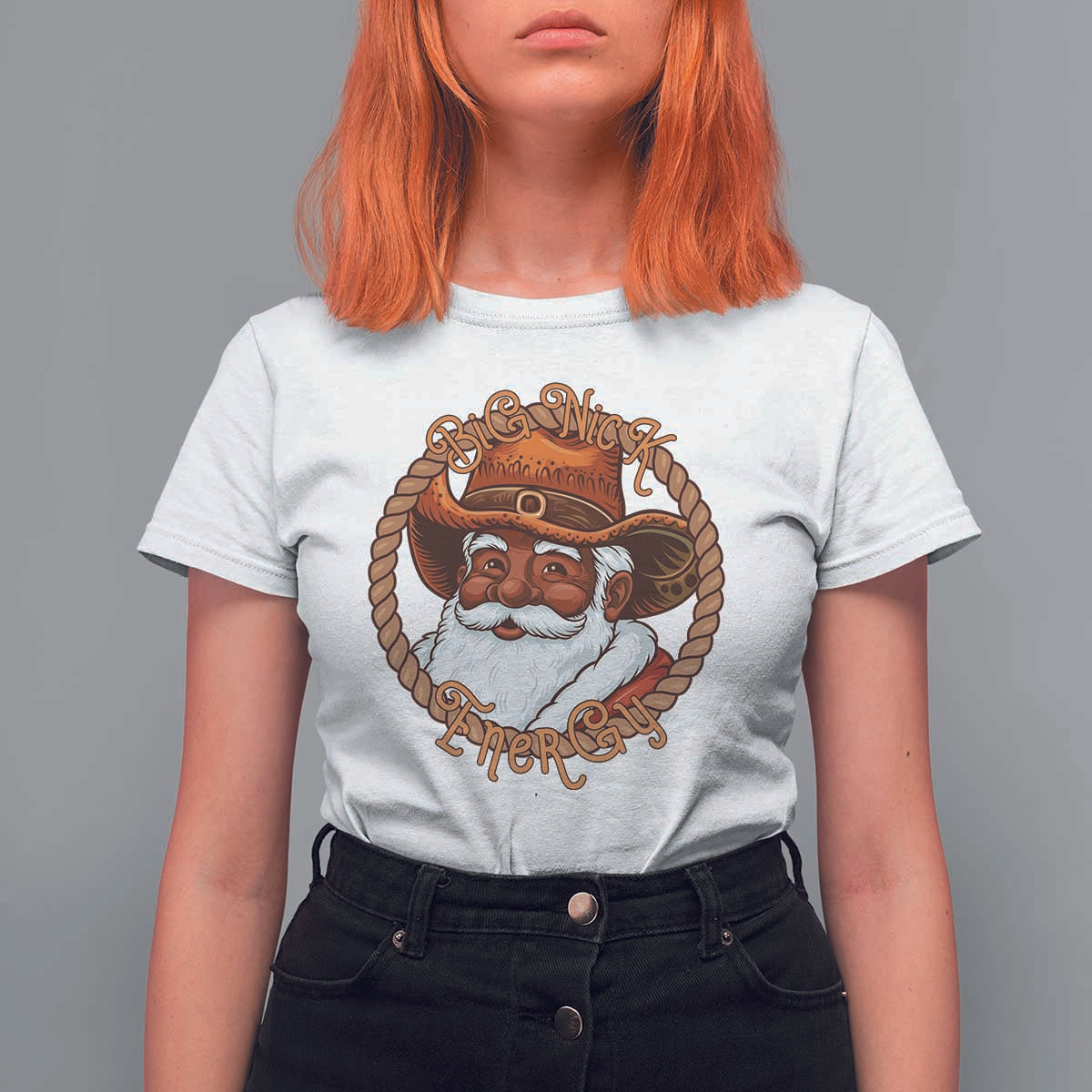 Black Santa Christmas T Shirt For Women Big Nick Energy - Wonder Print Shop