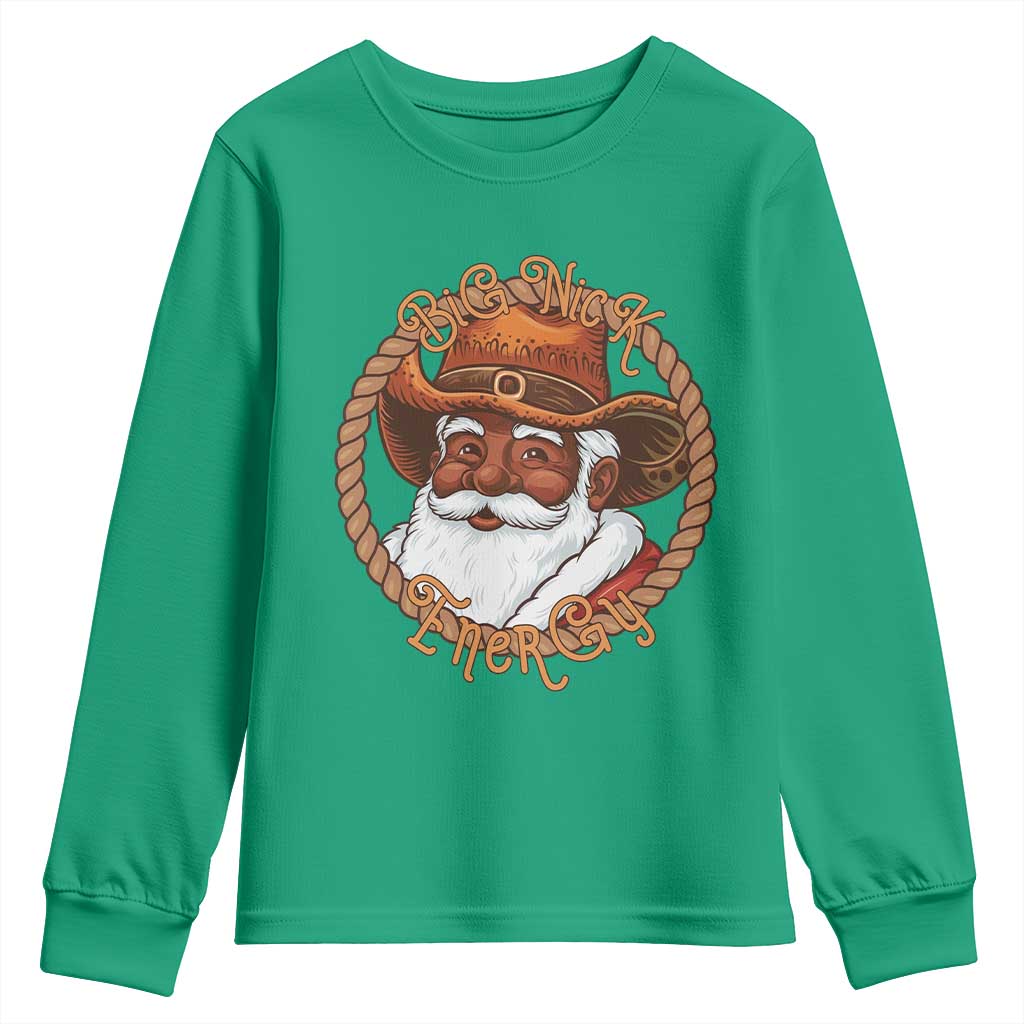 Black Santa Christmas Youth Sweatshirt Big Nick Energy - Wonder Print Shop