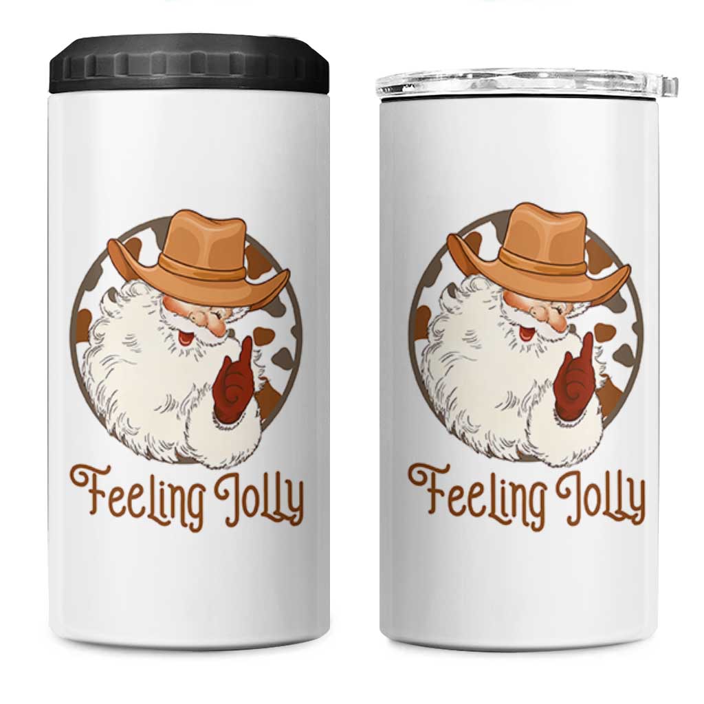 Black Cowboy Santa Christmas 4 in 1 Can Cooler Tumbler Feeling Jolly - Wonder Print Shop
