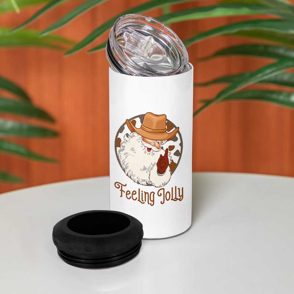 Black Cowboy Santa Christmas 4 in 1 Can Cooler Tumbler Feeling Jolly - Wonder Print Shop