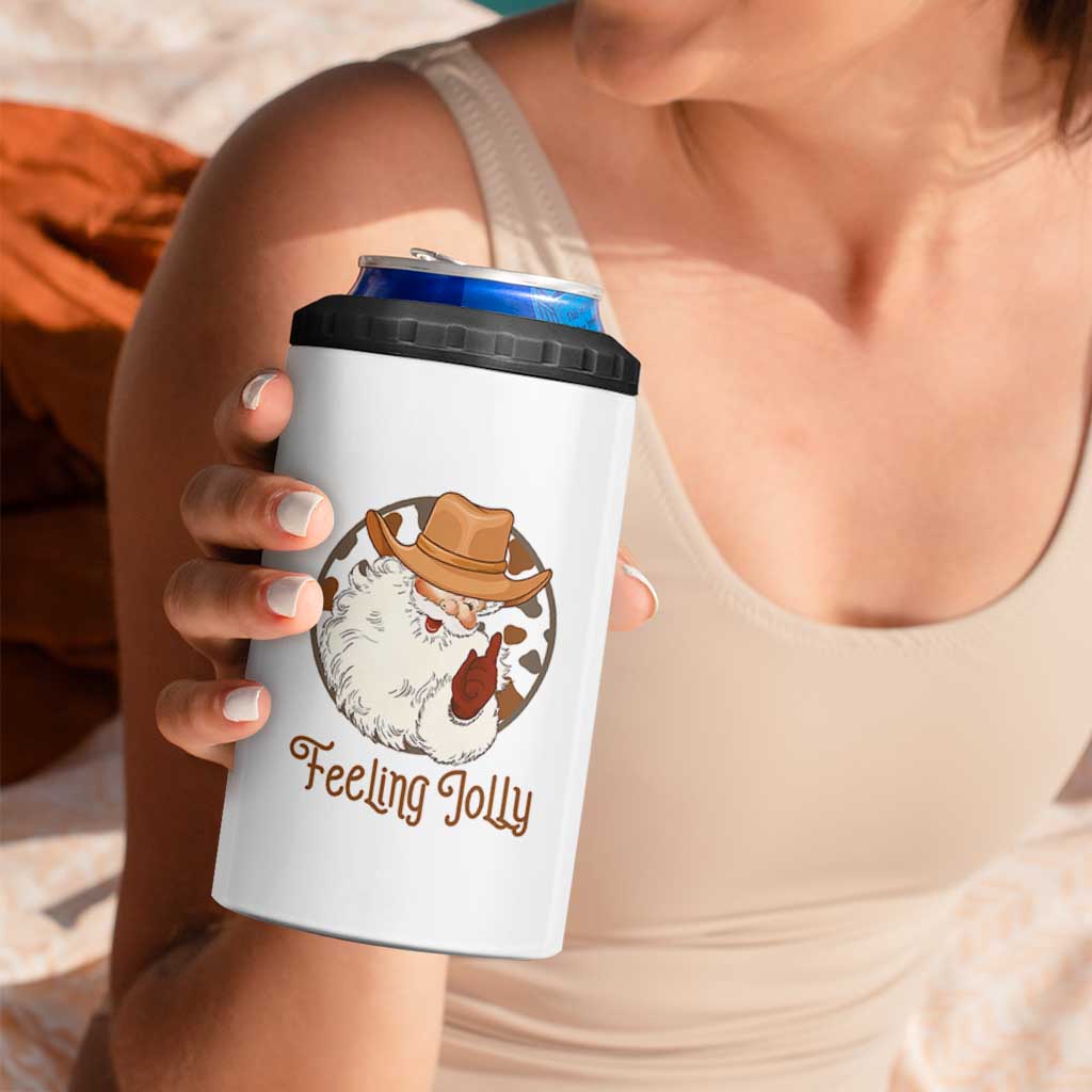 Black Cowboy Santa Christmas 4 in 1 Can Cooler Tumbler Feeling Jolly - Wonder Print Shop