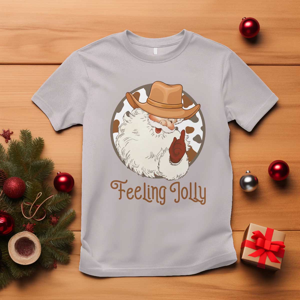 Black Cowboy Santa Christmas T Shirt Feeling Jolly - Wonder Print Shop