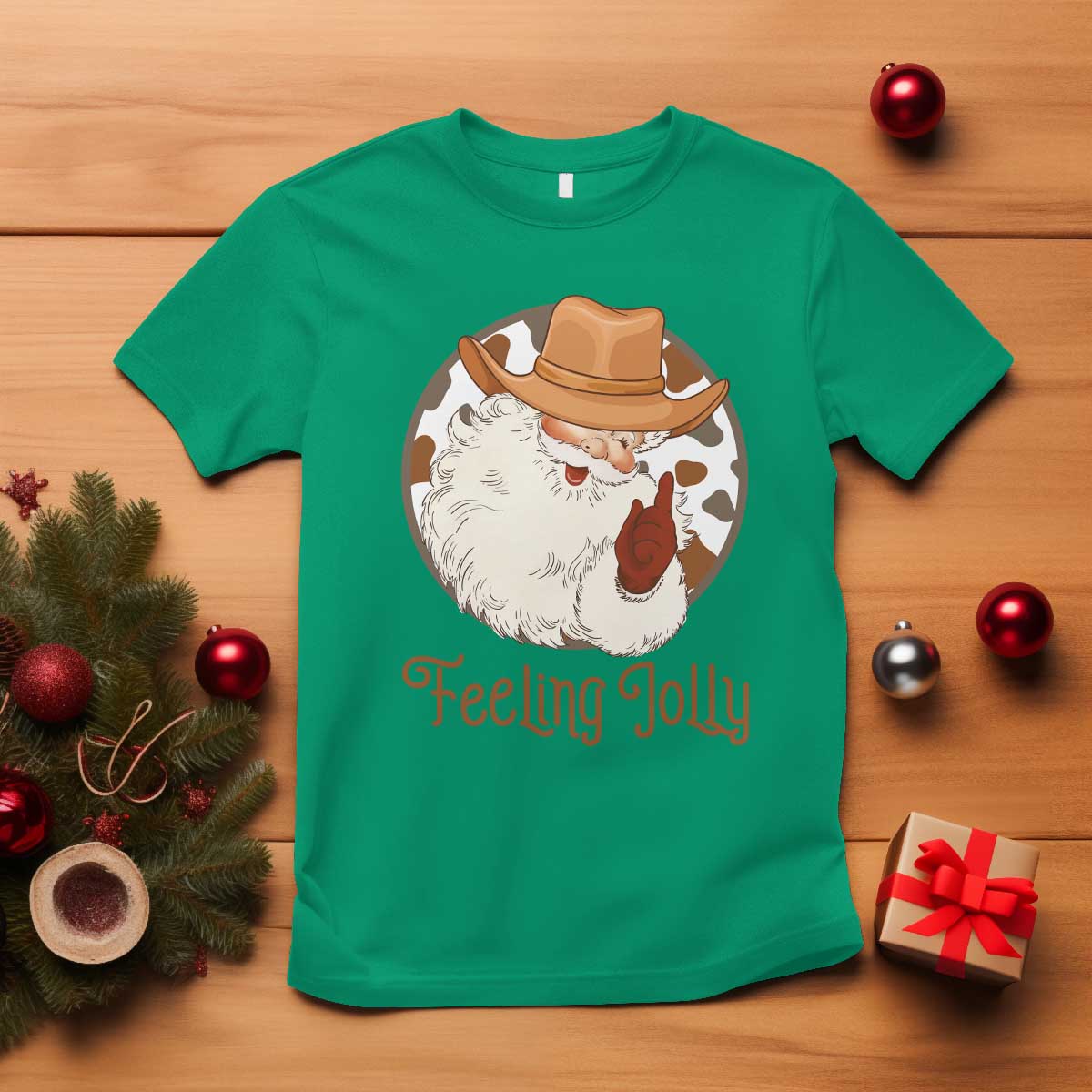 Black Cowboy Santa Christmas T Shirt Feeling Jolly - Wonder Print Shop
