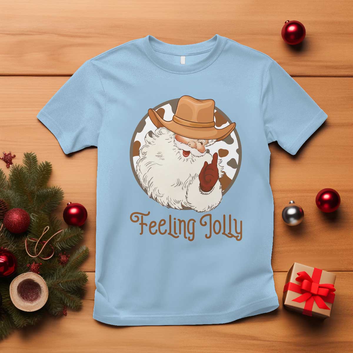 Black Cowboy Santa Christmas T Shirt Feeling Jolly - Wonder Print Shop