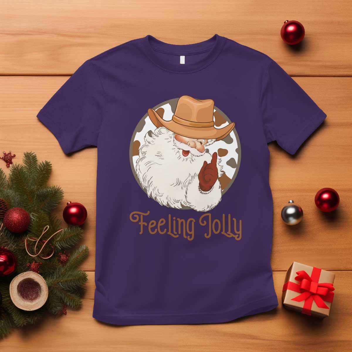 Black Cowboy Santa Christmas T Shirt Feeling Jolly - Wonder Print Shop