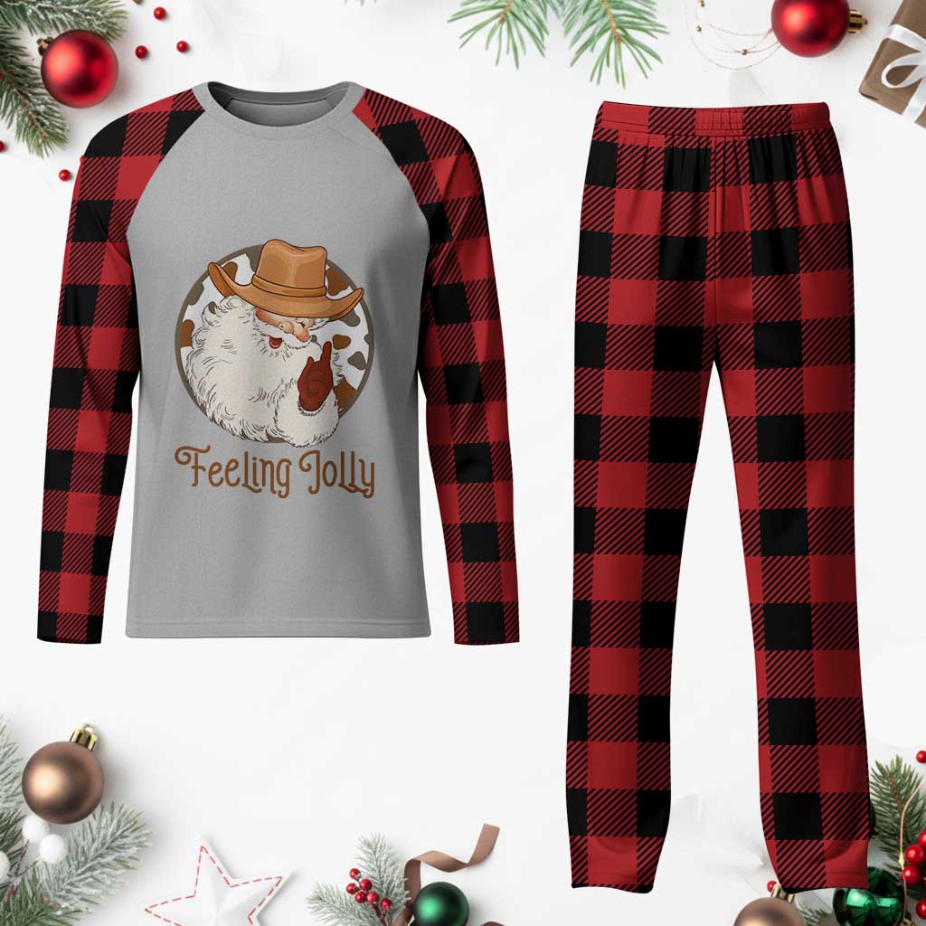 Black Cowboy Santa Christmas Plaid Pajama Set Feeling Jolly - Wonder Print Shop