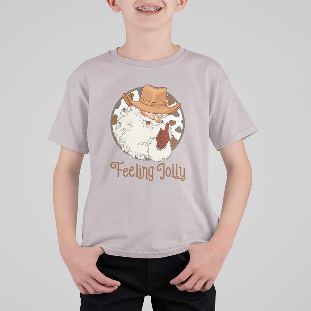 Black Cowboy Santa Christmas T Shirt For Kid Feeling Jolly - Wonder Print Shop