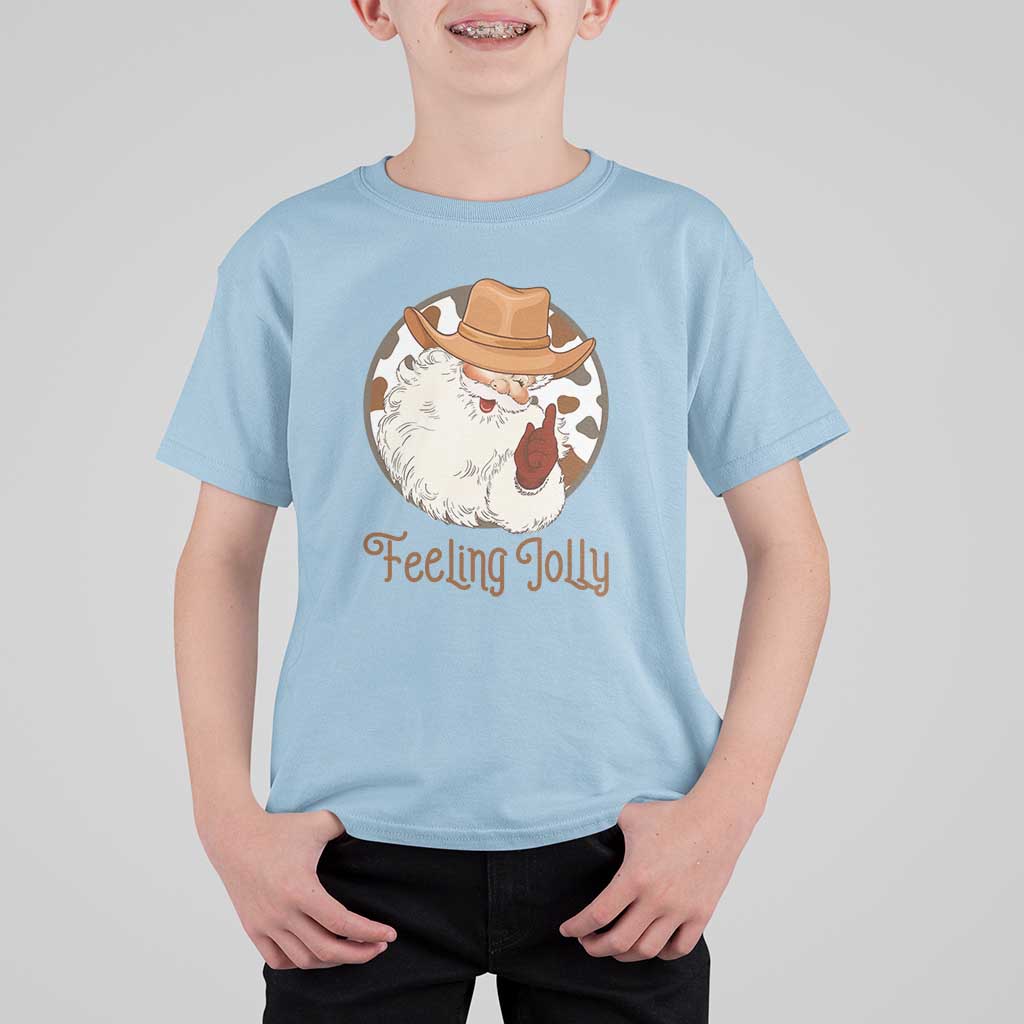 Black Cowboy Santa Christmas T Shirt For Kid Feeling Jolly - Wonder Print Shop