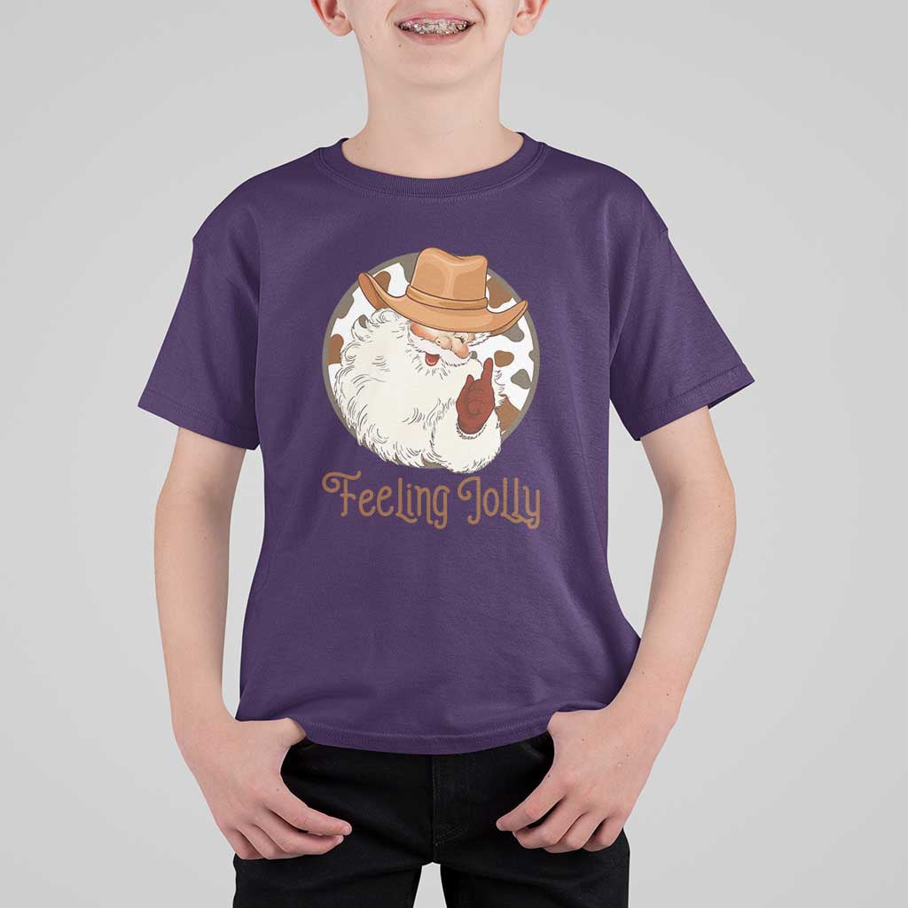 Black Cowboy Santa Christmas T Shirt For Kid Feeling Jolly - Wonder Print Shop