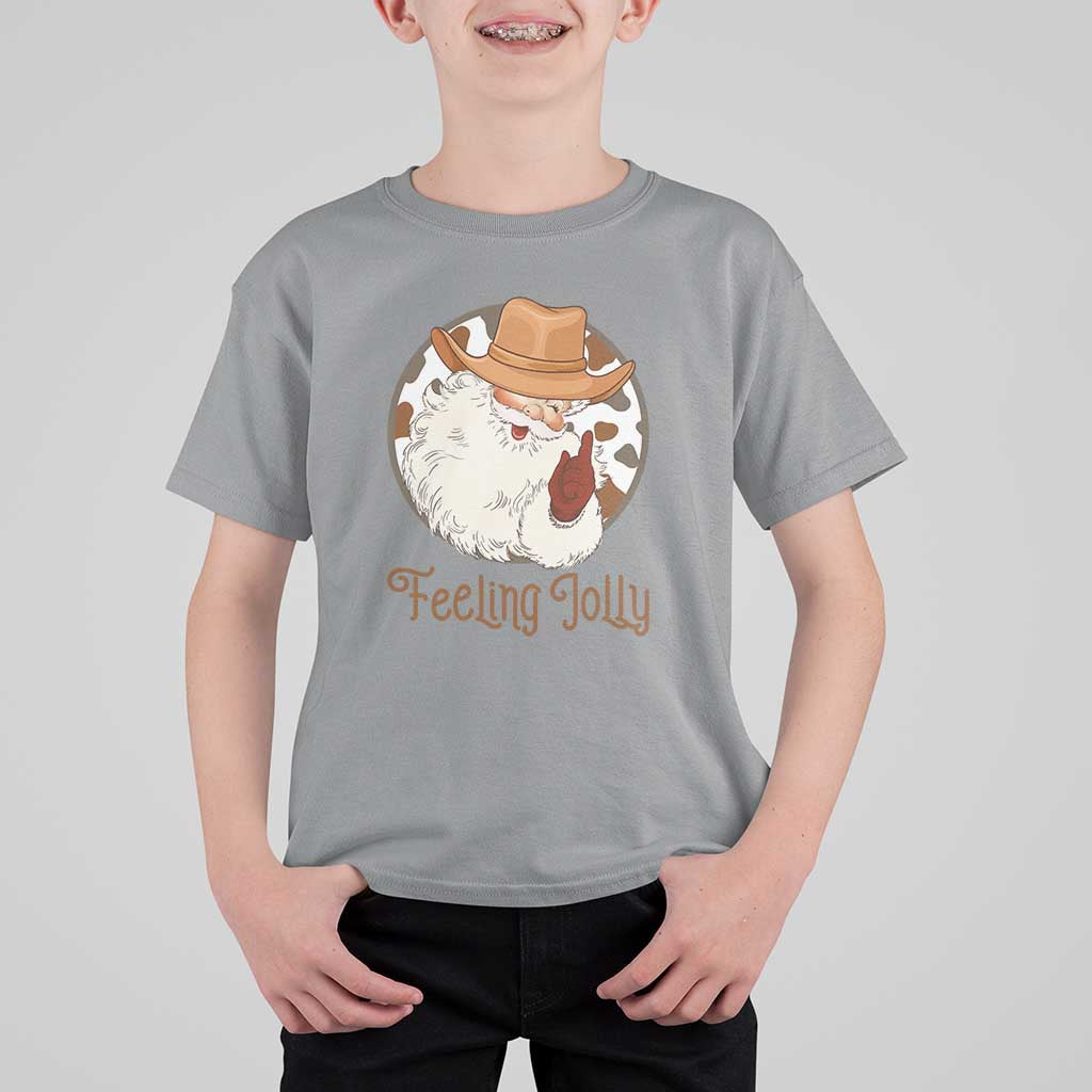 Black Cowboy Santa Christmas T Shirt For Kid Feeling Jolly - Wonder Print Shop