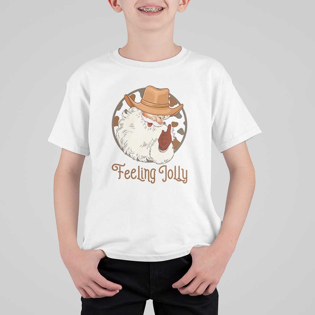 Black Cowboy Santa Christmas T Shirt For Kid Feeling Jolly - Wonder Print Shop