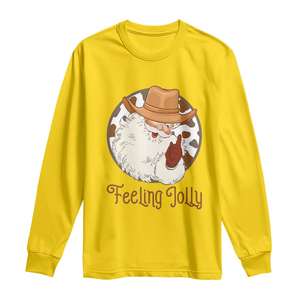 Black Cowboy Santa Christmas Long Sleeve Shirt Feeling Jolly - Wonder Print Shop