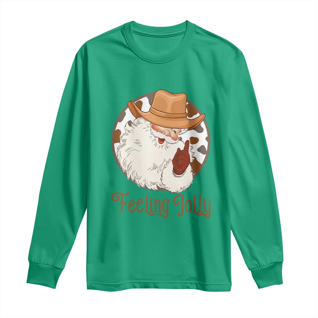 Black Cowboy Santa Christmas Long Sleeve Shirt Feeling Jolly - Wonder Print Shop