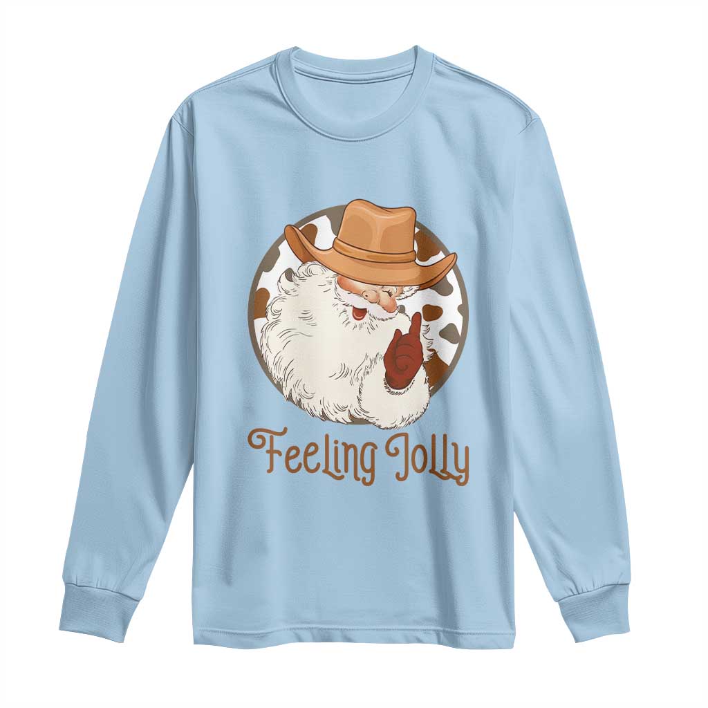 Black Cowboy Santa Christmas Long Sleeve Shirt Feeling Jolly - Wonder Print Shop