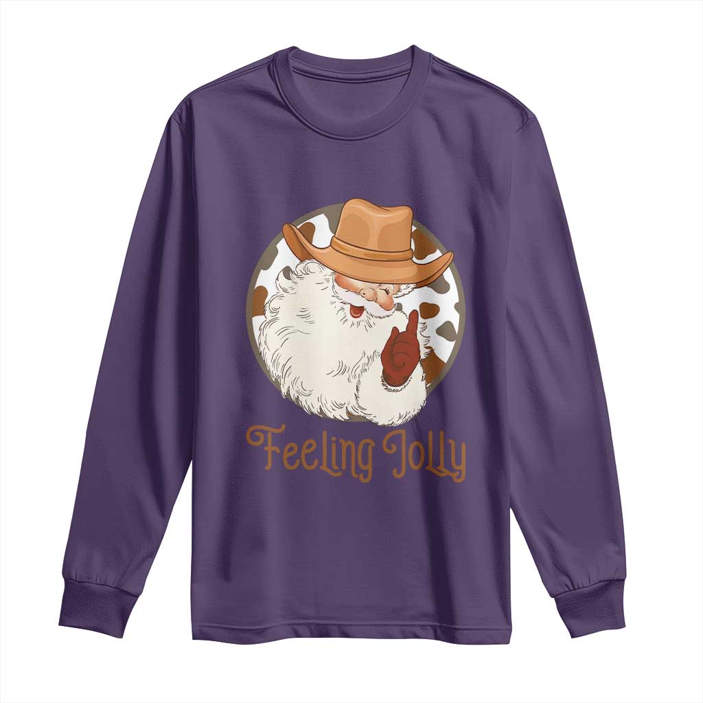 Black Cowboy Santa Christmas Long Sleeve Shirt Feeling Jolly - Wonder Print Shop