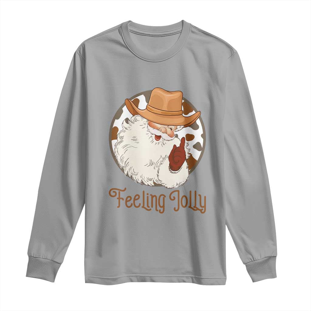 Black Cowboy Santa Christmas Long Sleeve Shirt Feeling Jolly - Wonder Print Shop